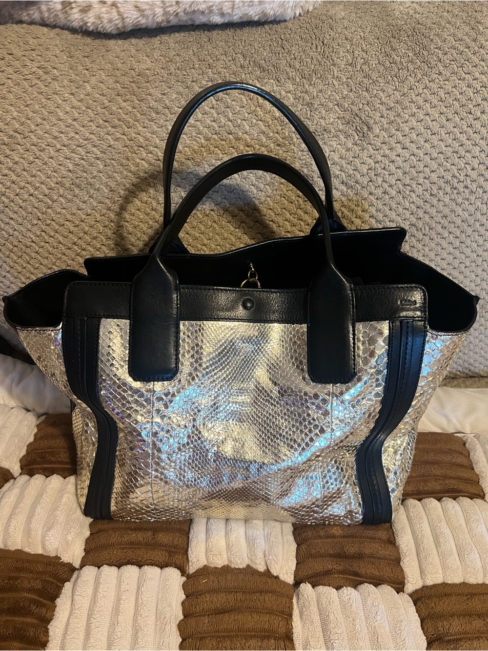 Chloe Allison Handbag in Metallic Gold Embossed Snake skin EUC!